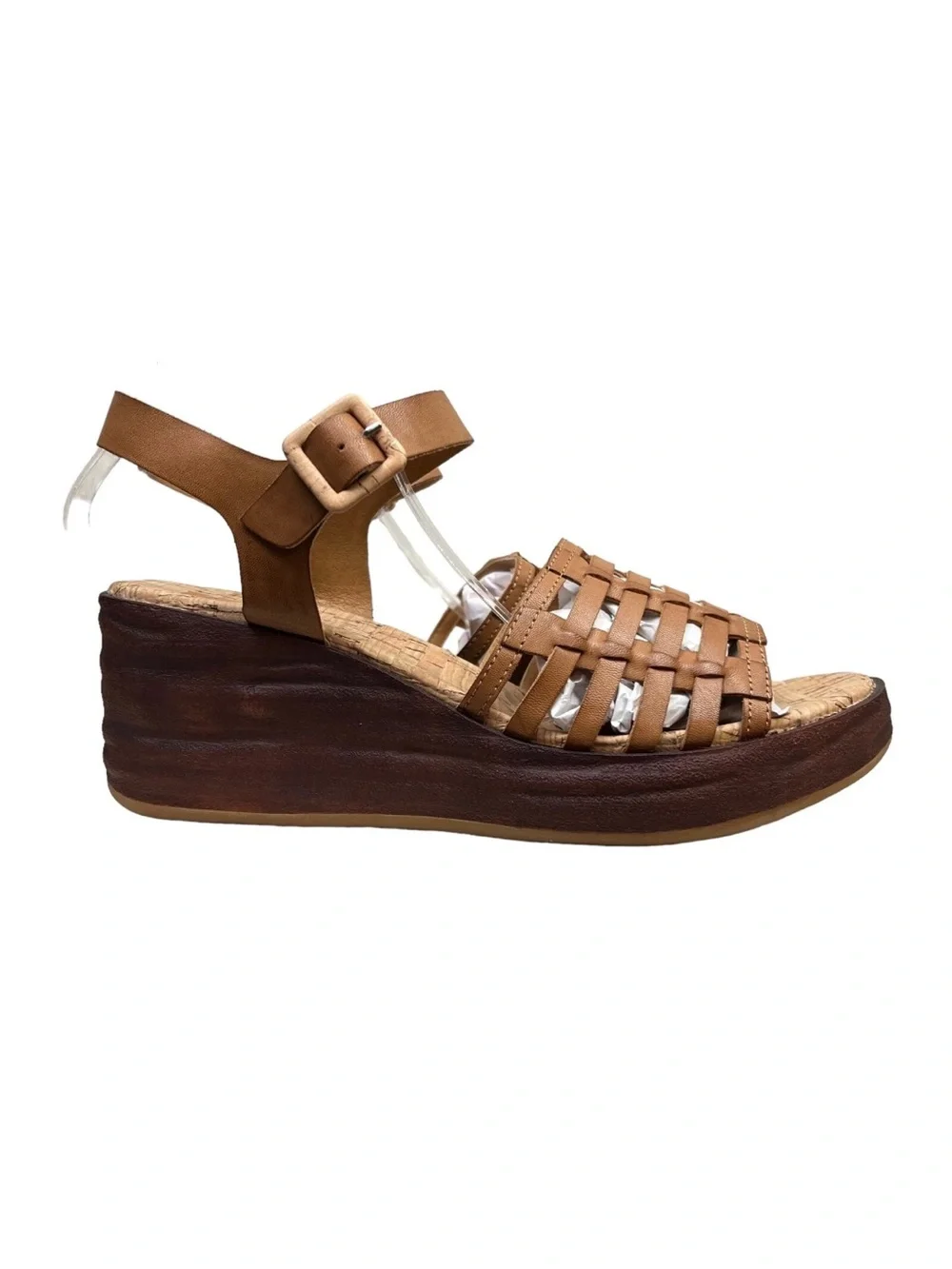 Korks Women’s Tan Woven Leather Platform Sandals